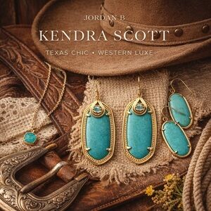 Kendra Scott Porter Earrings Turquoise Magnesite Gold Vintage Retired Statement